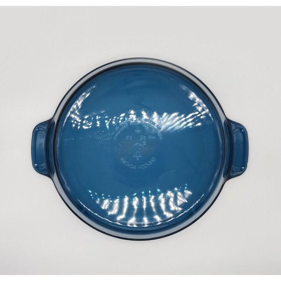 Vintage Anchor Hocking Blue Pie Plate Fluted Dish with handles - Picture 3 of 7